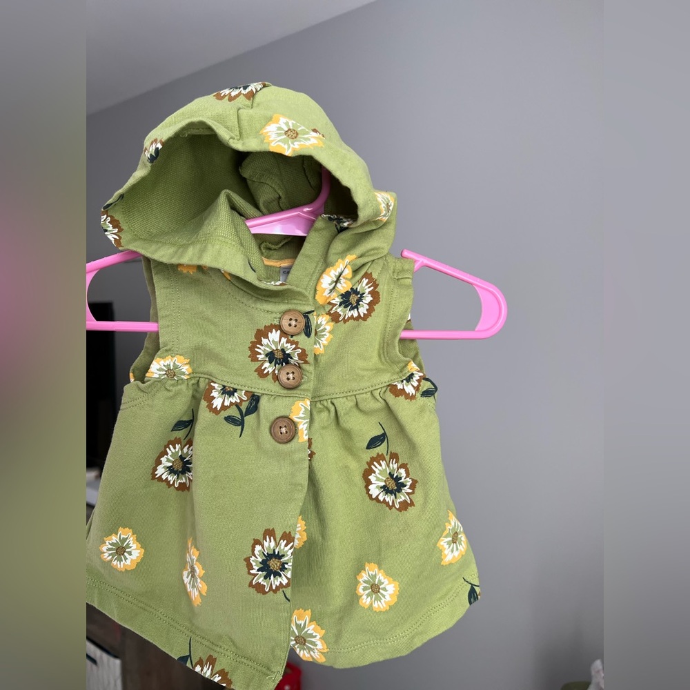 Carter's Olive Green Floral Baby Vest Size 9M VGUC